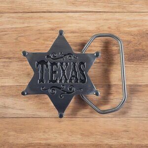 Vintage Belt Buckle Texas 6-point Star Sheriff‎ Badge Pewter New Old Stock